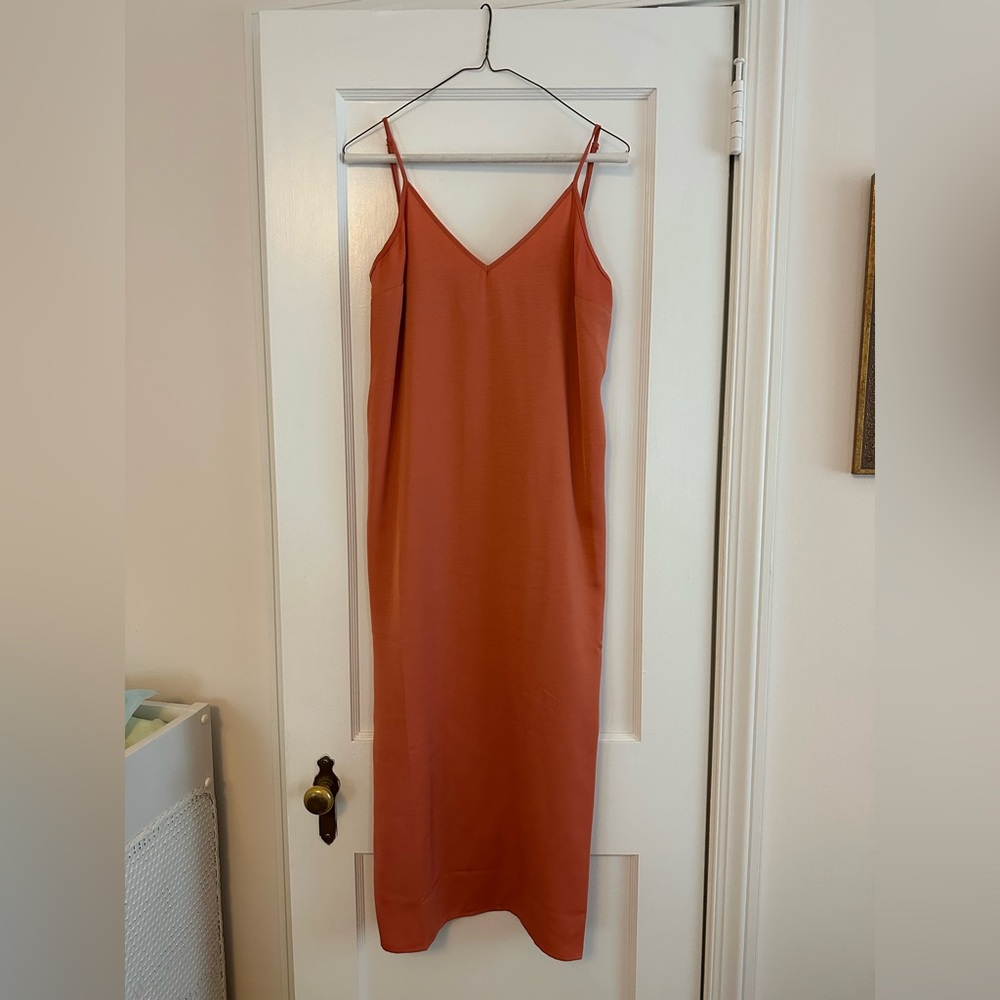 Rust Slip V-Neck Midi Dress with Thin Straps